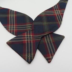 Brooks Brothers Bow Tie Blue Red Plaid 2.25" Wide Silk USA Makers